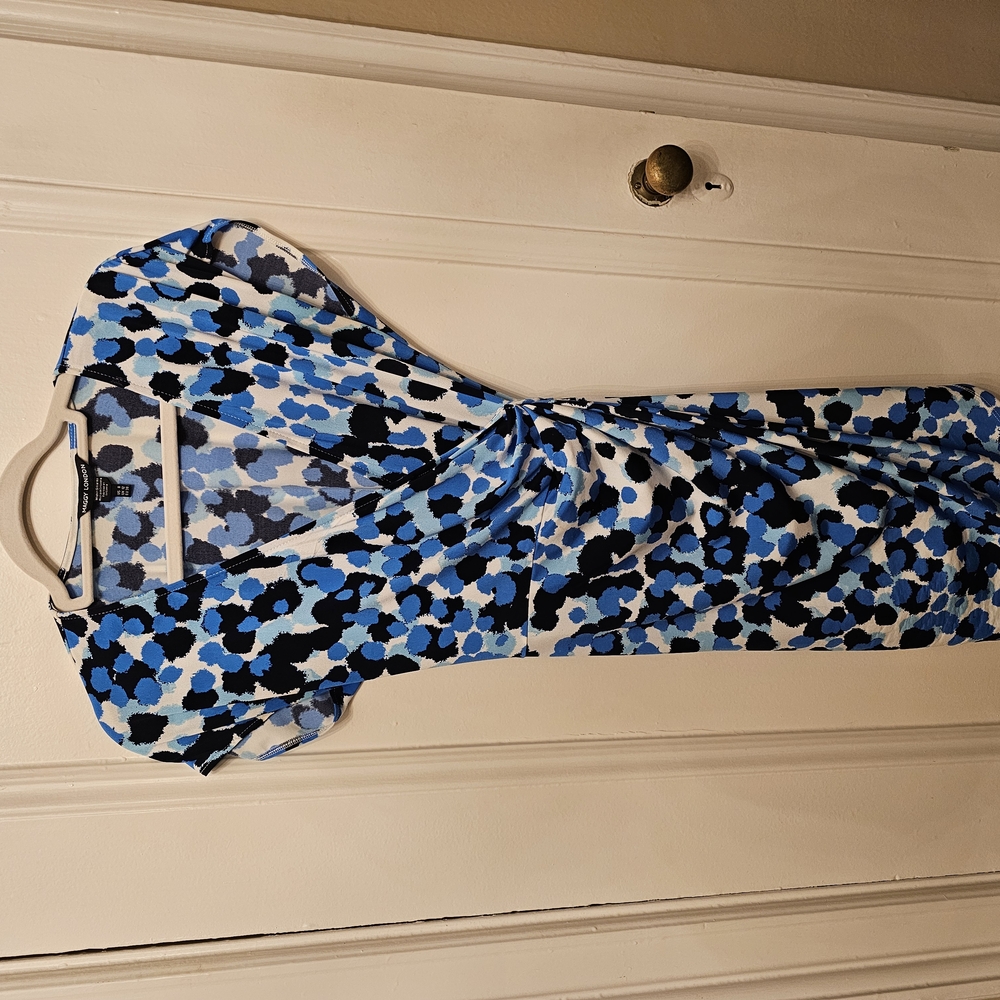 Maggy London Sheath Dress Blue and Black Flutter Sleeveless
